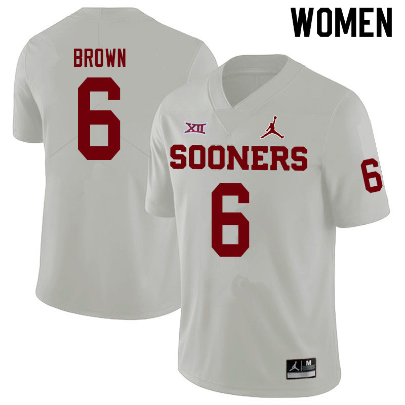 Women #6 Tre Brown Oklahoma Sooners Jordan Brand College Football Jerseys Sale-White - Click Image to Close